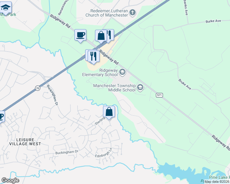 map of restaurants, bars, coffee shops, grocery stores, and more near 517 Waterford Drive in Manchester Township
