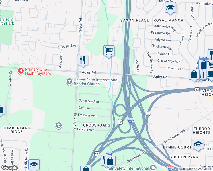 map of restaurants, bars, coffee shops, grocery stores, and more near 2179 Mifflin Boulevard in Columbus