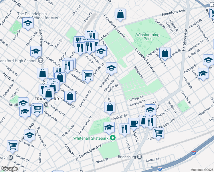 map of restaurants, bars, coffee shops, grocery stores, and more near 5048 Charles Street in Philadelphia