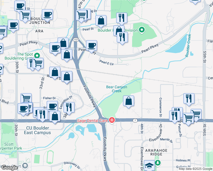 map of restaurants, bars, coffee shops, grocery stores, and more near 4772 Walnut Street in Boulder