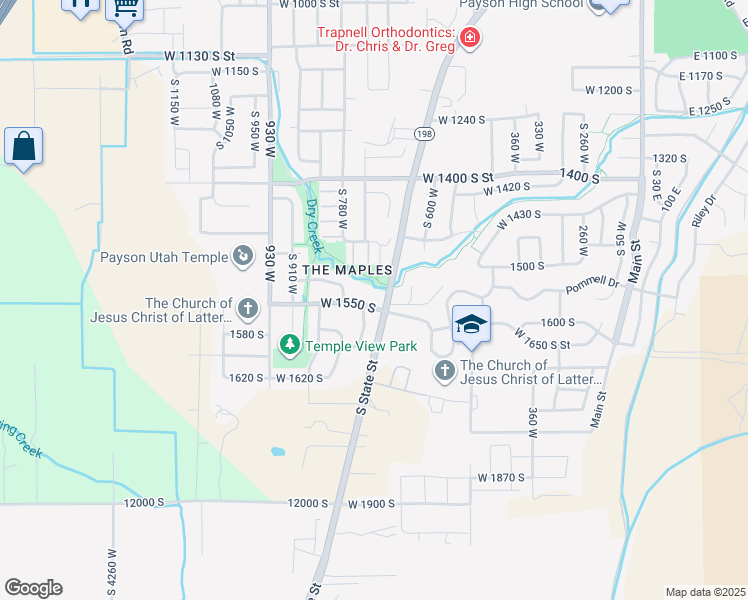 map of restaurants, bars, coffee shops, grocery stores, and more near 728 West 1550 South in Payson