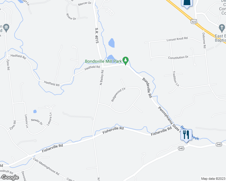map of restaurants, bars, coffee shops, grocery stores, and more near 109 Ridgewood Circle in Downingtown