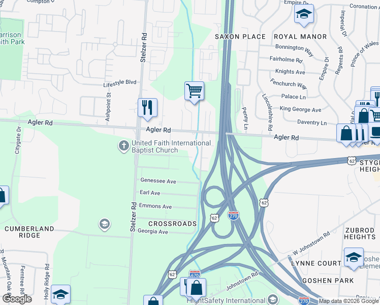 map of restaurants, bars, coffee shops, grocery stores, and more near 2179 Mifflin Boulevard in Columbus