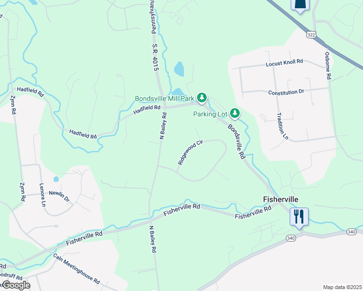 map of restaurants, bars, coffee shops, grocery stores, and more near 109 Ridgewood Circle in Downingtown