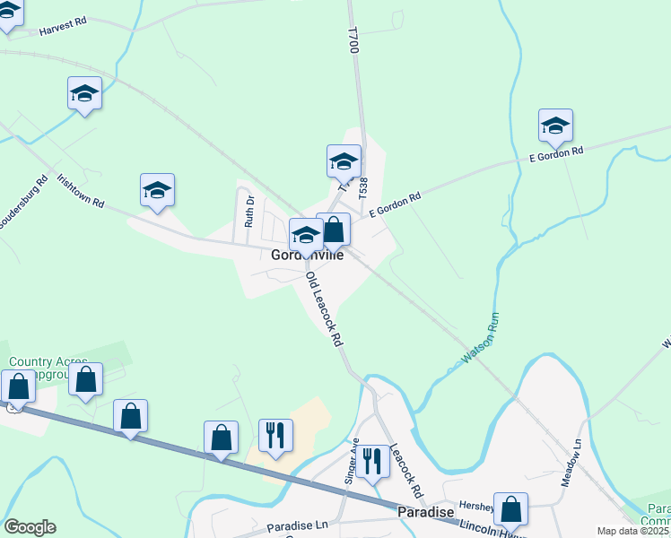map of restaurants, bars, coffee shops, grocery stores, and more near 3208 Mill Lane in Gordonville