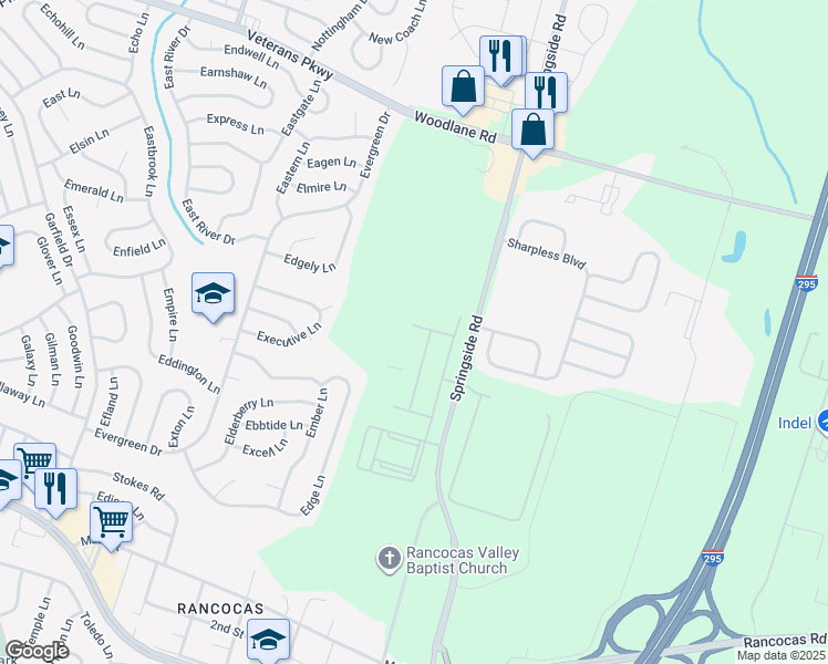 map of restaurants, bars, coffee shops, grocery stores, and more near 39 Springside Road in Westampton
