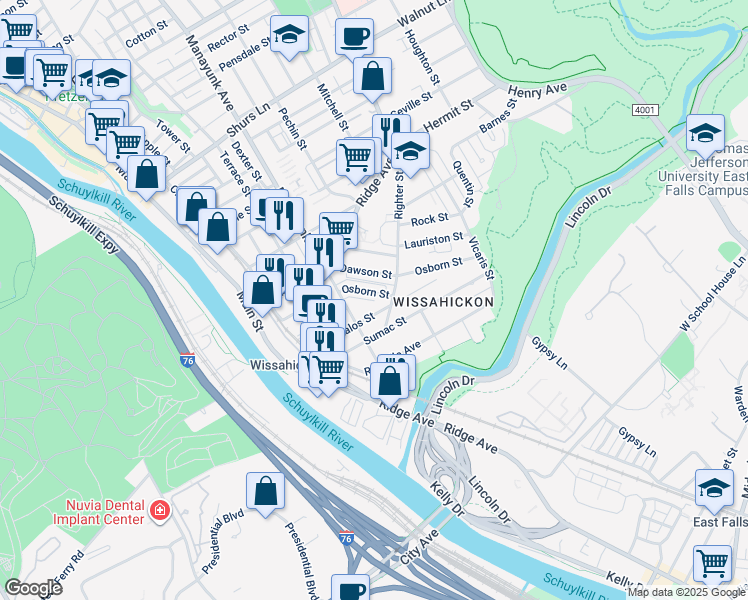 map of restaurants, bars, coffee shops, grocery stores, and more near 169 Kalos Street in Philadelphia