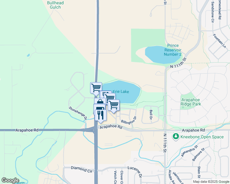 map of restaurants, bars, coffee shops, grocery stores, and more near 3295 McClure Drive in Erie