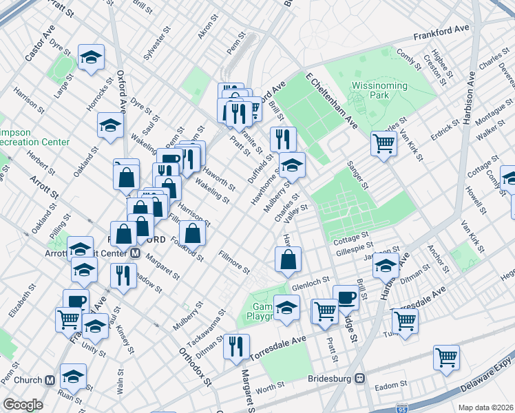 map of restaurants, bars, coffee shops, grocery stores, and more near 5007 Hawthorne Street in Philadelphia