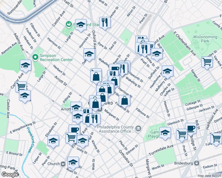 map of restaurants, bars, coffee shops, grocery stores, and more near in Philadelphia