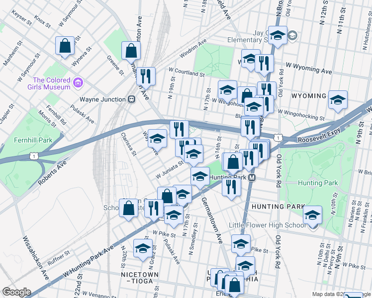 map of restaurants, bars, coffee shops, grocery stores, and more near 4223 Germantown Avenue in Philadelphia