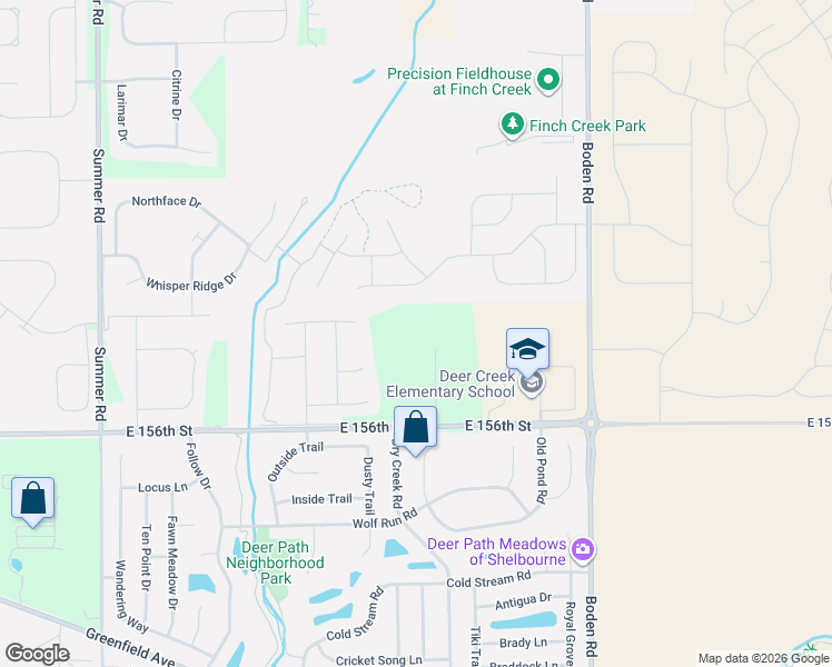 map of restaurants, bars, coffee shops, grocery stores, and more near 12484 East 156th Street in Noblesville