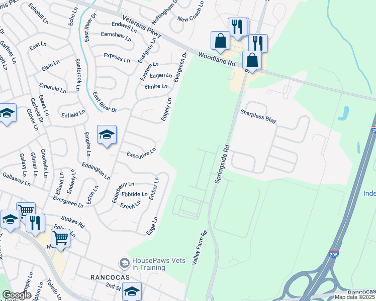 map of restaurants, bars, coffee shops, grocery stores, and more near 61 Alexander Way in Westampton Township