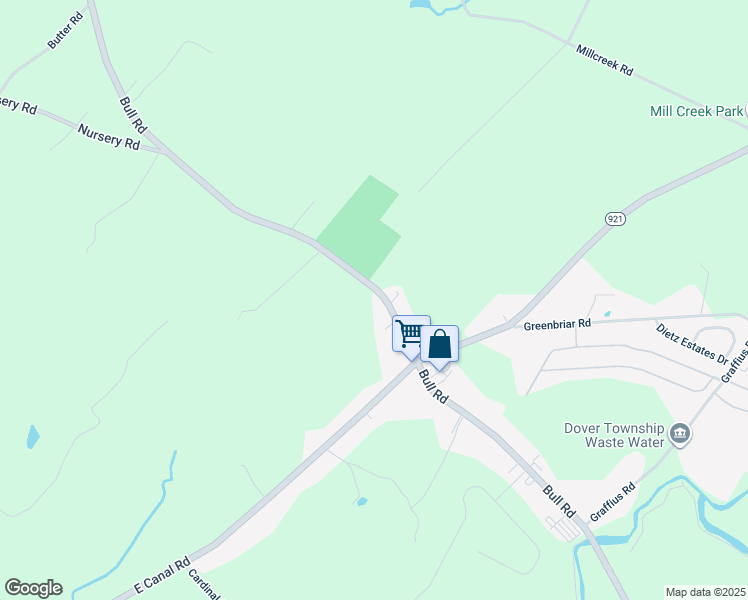 map of restaurants, bars, coffee shops, grocery stores, and more near 3770 Bull Road in Dover