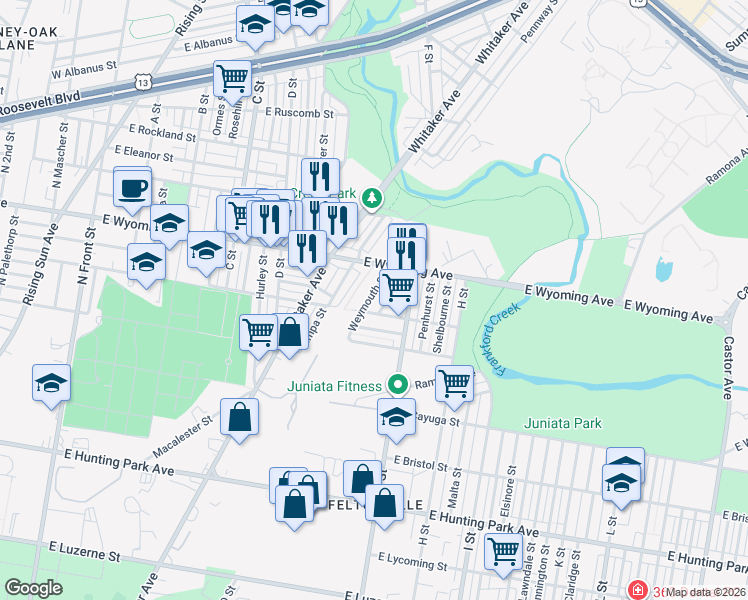 map of restaurants, bars, coffee shops, grocery stores, and more near 605 East Courtland Street in Philadelphia