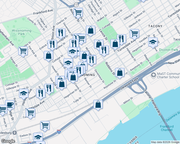 map of restaurants, bars, coffee shops, grocery stores, and more near in Philadelphia