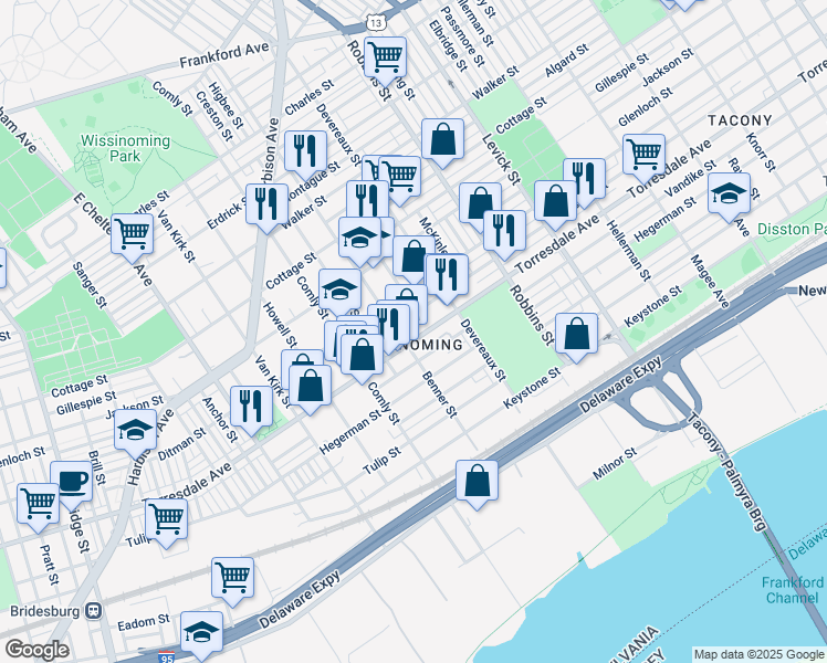 map of restaurants, bars, coffee shops, grocery stores, and more near in Philadelphia