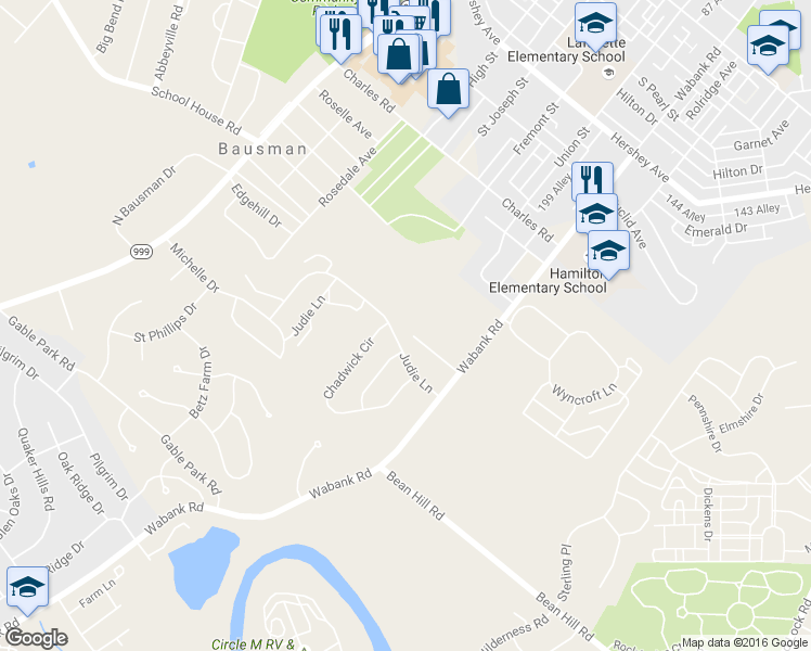 map of restaurants, bars, coffee shops, grocery stores, and more near 405 Lefever Avenue in Lancaster