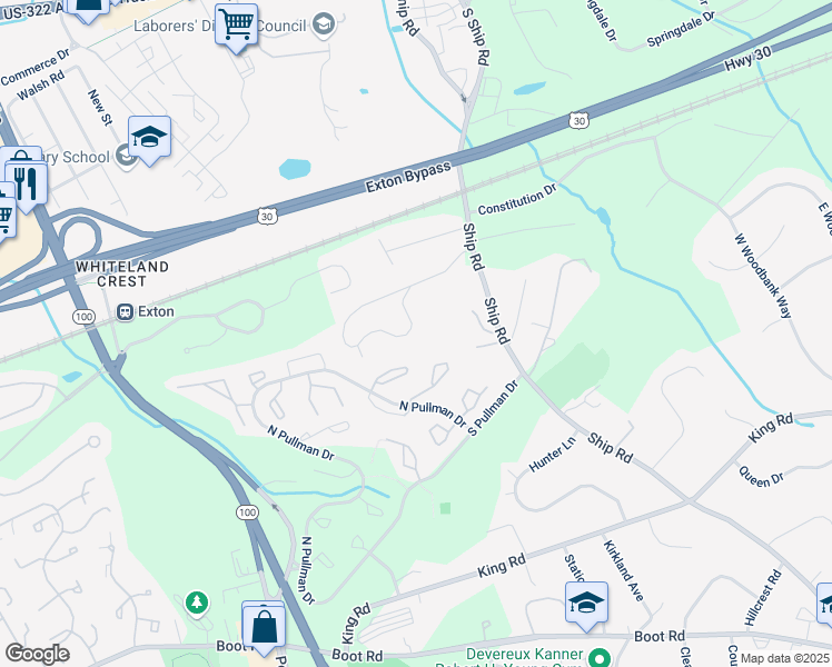 map of restaurants, bars, coffee shops, grocery stores, and more near 395 Lynetree Drive in West Chester