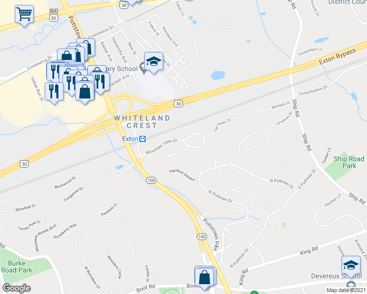 map of restaurants, bars, coffee shops, grocery stores, and more near 133 Turnhill Court in West Chester