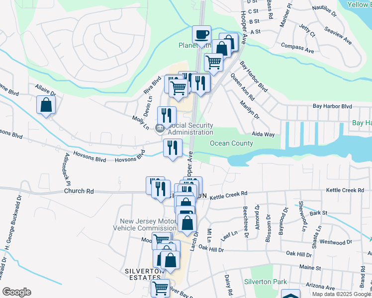 map of restaurants, bars, coffee shops, grocery stores, and more near 2 Brick Boulevard in Brick