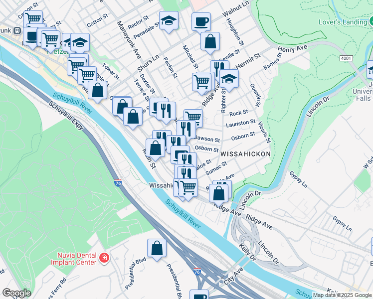 map of restaurants, bars, coffee shops, grocery stores, and more near 3726 Manayunk Avenue in Philadelphia