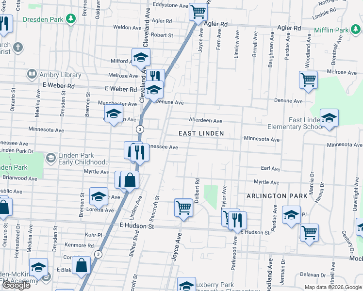 map of restaurants, bars, coffee shops, grocery stores, and more near 1827 Genessee Avenue in Columbus