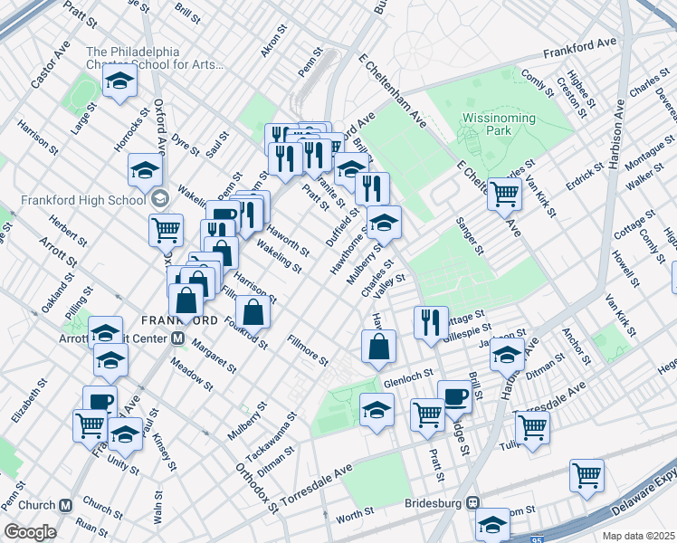 map of restaurants, bars, coffee shops, grocery stores, and more near 5033 Hawthorne Street in Philadelphia