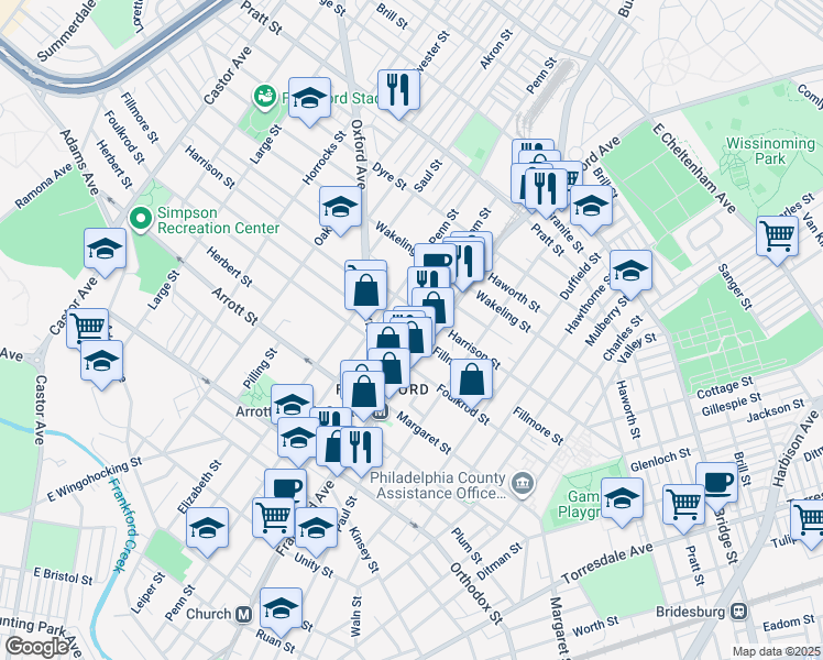map of restaurants, bars, coffee shops, grocery stores, and more near 4839 Griscom Street in Philadelphia