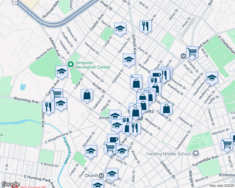 map of restaurants, bars, coffee shops, grocery stores, and more near 4712 Leiper Street in Philadelphia