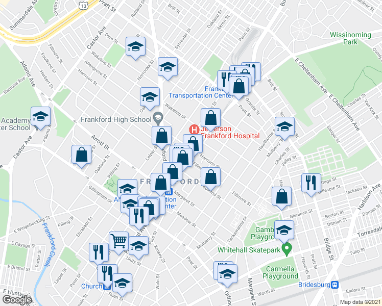 map of restaurants, bars, coffee shops, grocery stores, and more near 4848 Frankford Avenue in Philadelphia