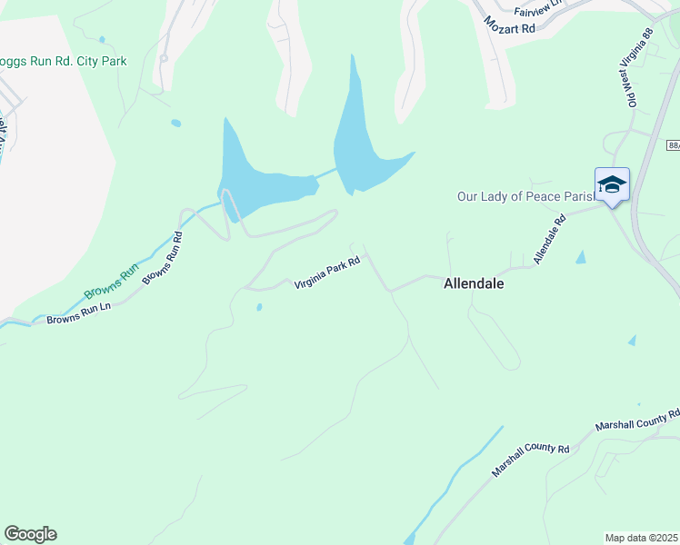 map of restaurants, bars, coffee shops, grocery stores, and more near 69 Virginia Park Road in Wheeling