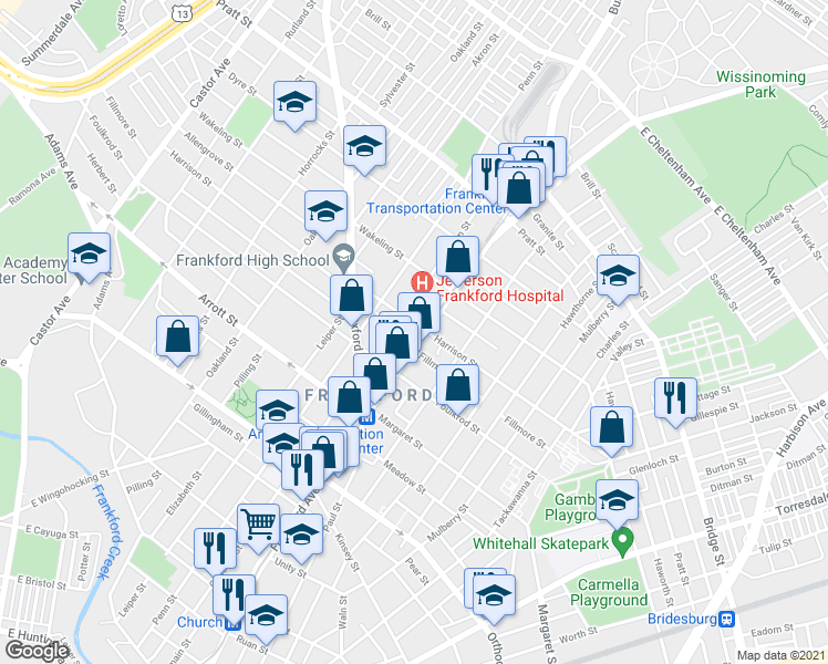 map of restaurants, bars, coffee shops, grocery stores, and more near 4848 Frankford Avenue in Philadelphia