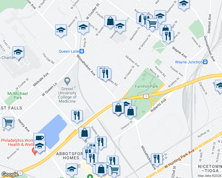 map of restaurants, bars, coffee shops, grocery stores, and more near in Philadelphia