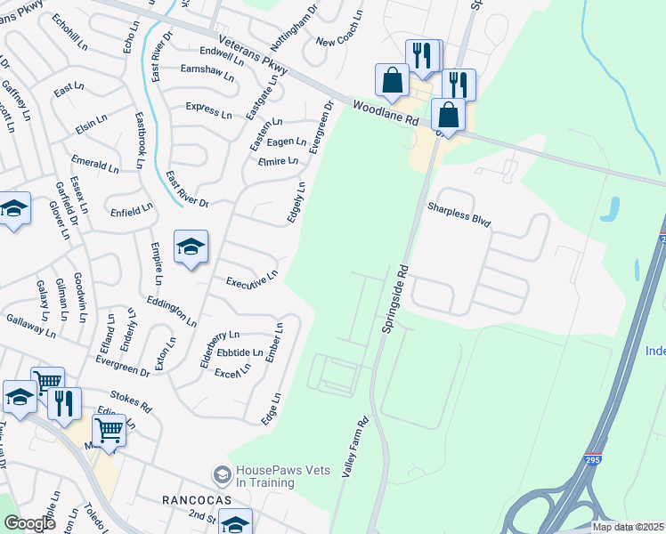 map of restaurants, bars, coffee shops, grocery stores, and more near 61 Alexander Way in Westampton Township
