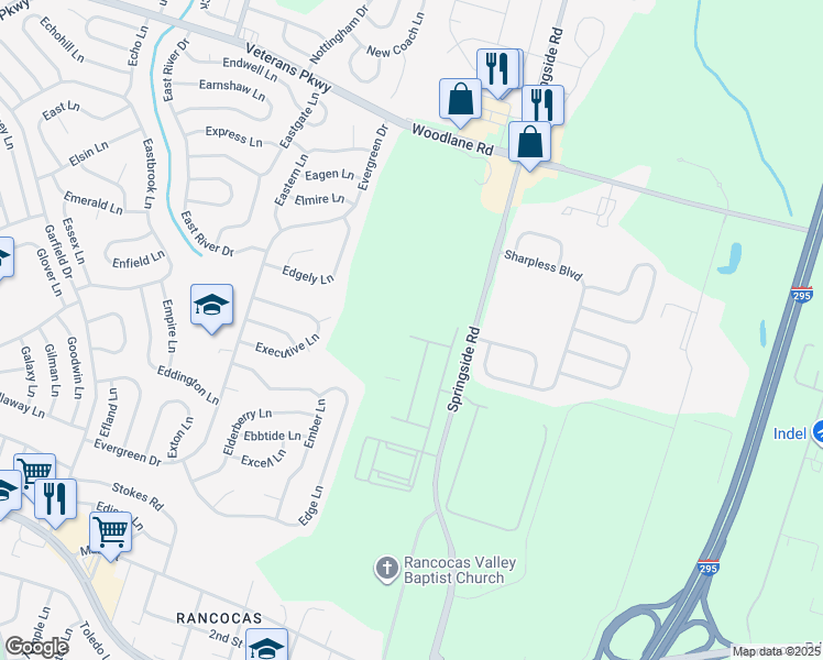 map of restaurants, bars, coffee shops, grocery stores, and more near 39 Springside Road in Westampton