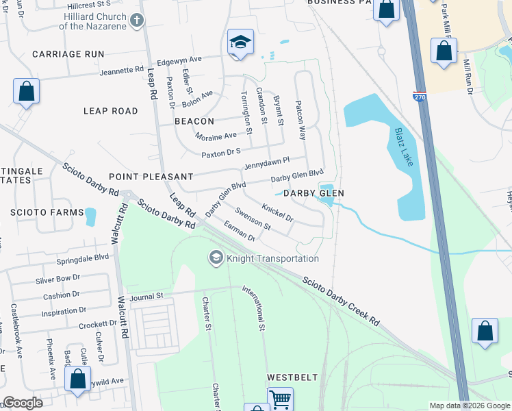 map of restaurants, bars, coffee shops, grocery stores, and more near 4463 Swenson Street in Hilliard