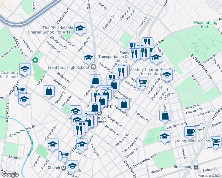 map of restaurants, bars, coffee shops, grocery stores, and more near in Philadelphia