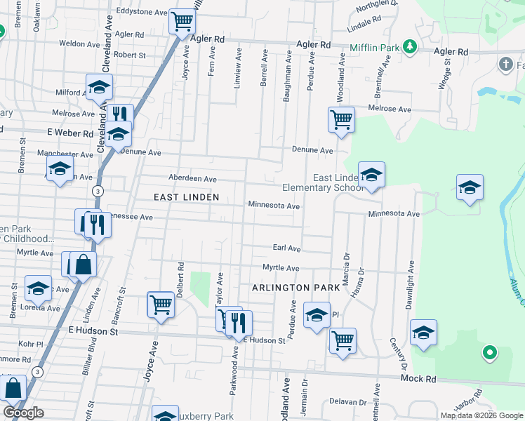 map of restaurants, bars, coffee shops, grocery stores, and more near 2091 Genessee Avenue in Columbus