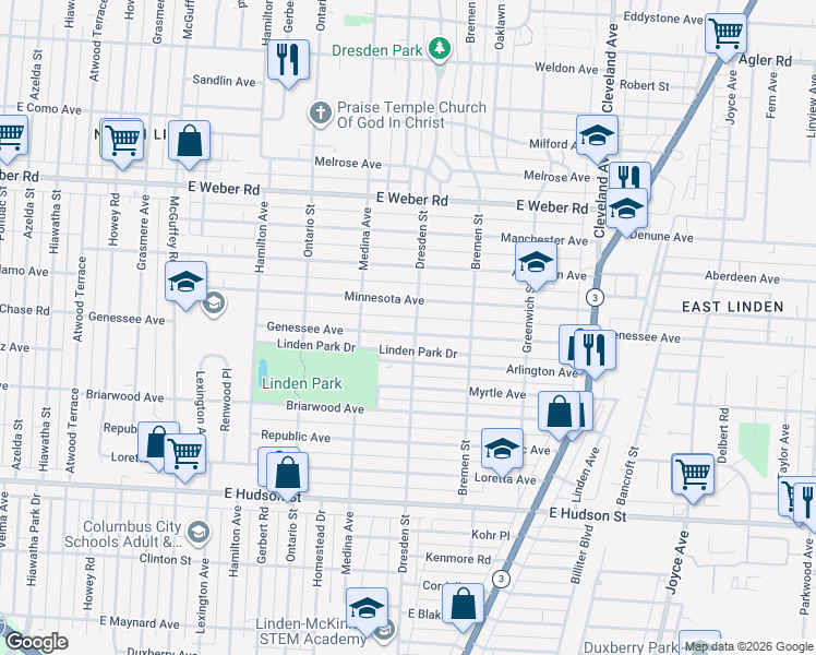 map of restaurants, bars, coffee shops, grocery stores, and more near 1426 Arlington Avenue in Columbus