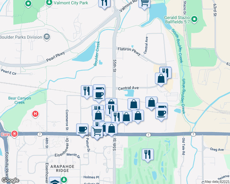 map of restaurants, bars, coffee shops, grocery stores, and more near 2000 55th Street in Boulder