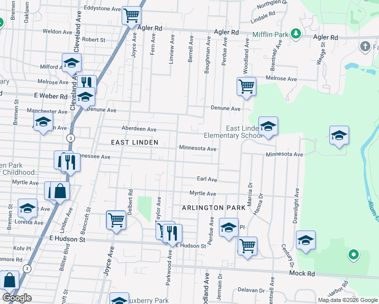 map of restaurants, bars, coffee shops, grocery stores, and more near 2091 Genessee Avenue in Columbus