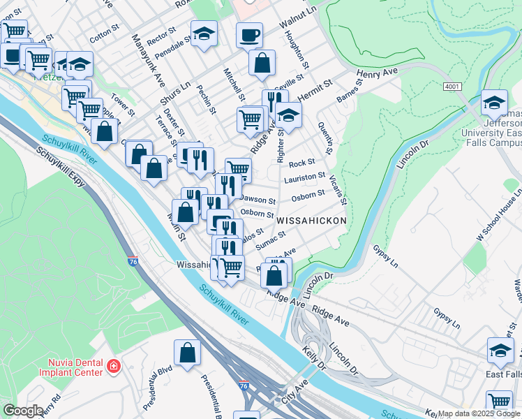 map of restaurants, bars, coffee shops, grocery stores, and more near 179 Osborn Street in Philadelphia