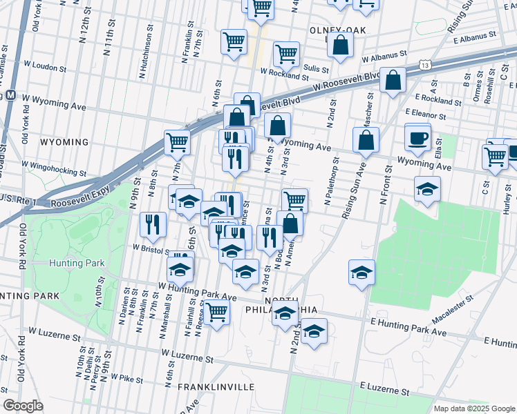 map of restaurants, bars, coffee shops, grocery stores, and more near 402 West Wingohocking Street in Philadelphia