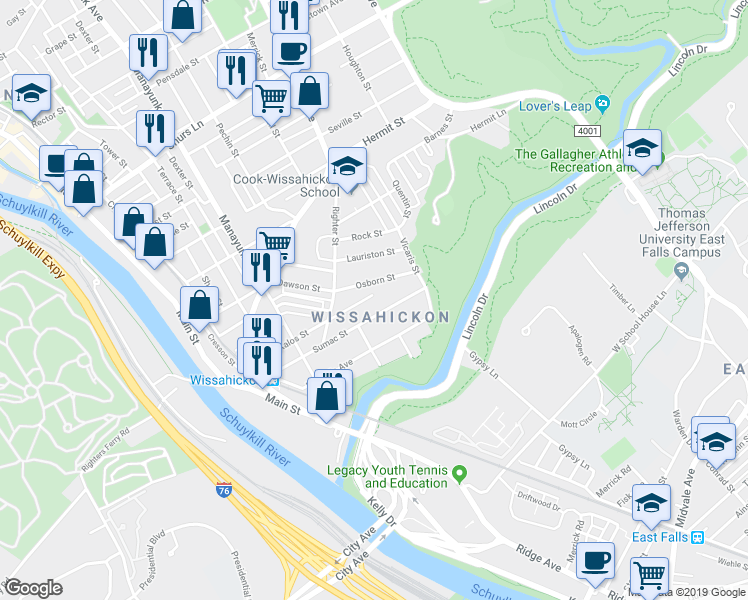 map of restaurants, bars, coffee shops, grocery stores, and more near 270 Kalos Street in Philadelphia