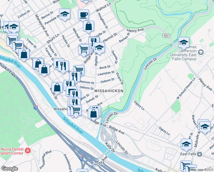 map of restaurants, bars, coffee shops, grocery stores, and more near 270 Kalos Street in Philadelphia