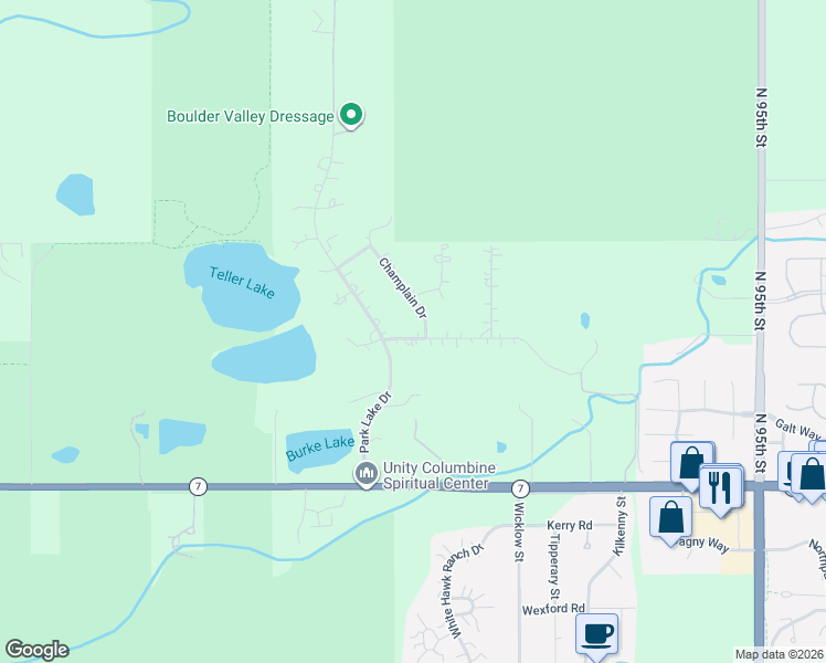 map of restaurants, bars, coffee shops, grocery stores, and more near 2124 Champlain Drive in Boulder
