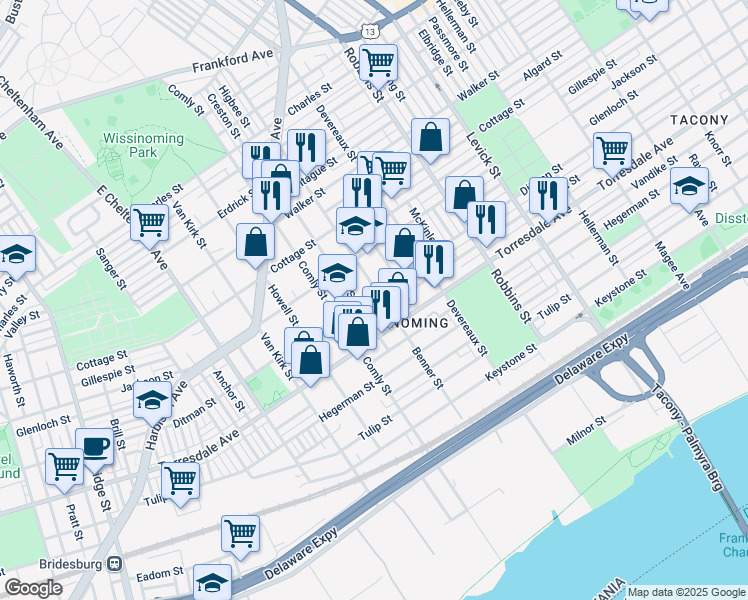 map of restaurants, bars, coffee shops, grocery stores, and more near 4606 Benner Street in Philadelphia