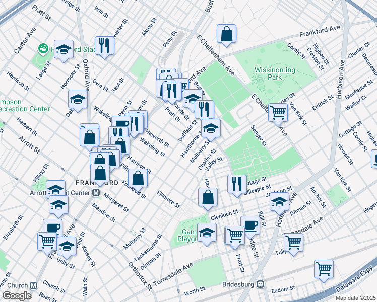 map of restaurants, bars, coffee shops, grocery stores, and more near 5051 Hawthorne Street in Philadelphia