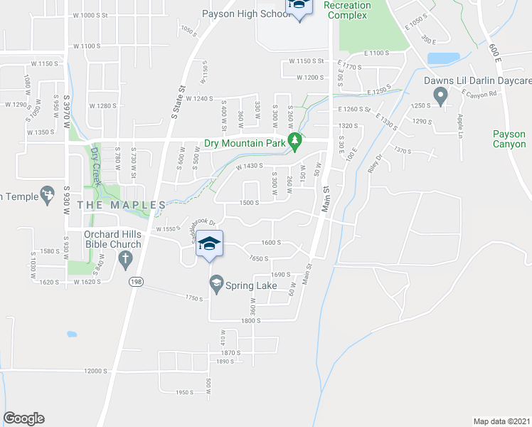 map of restaurants, bars, coffee shops, grocery stores, and more near 1491 South 350 West Street in Payson